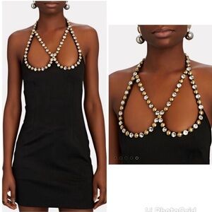 New AREA Crystal Dome Heart Sleeveless Strappy
Halter Mini Dress Black Medium